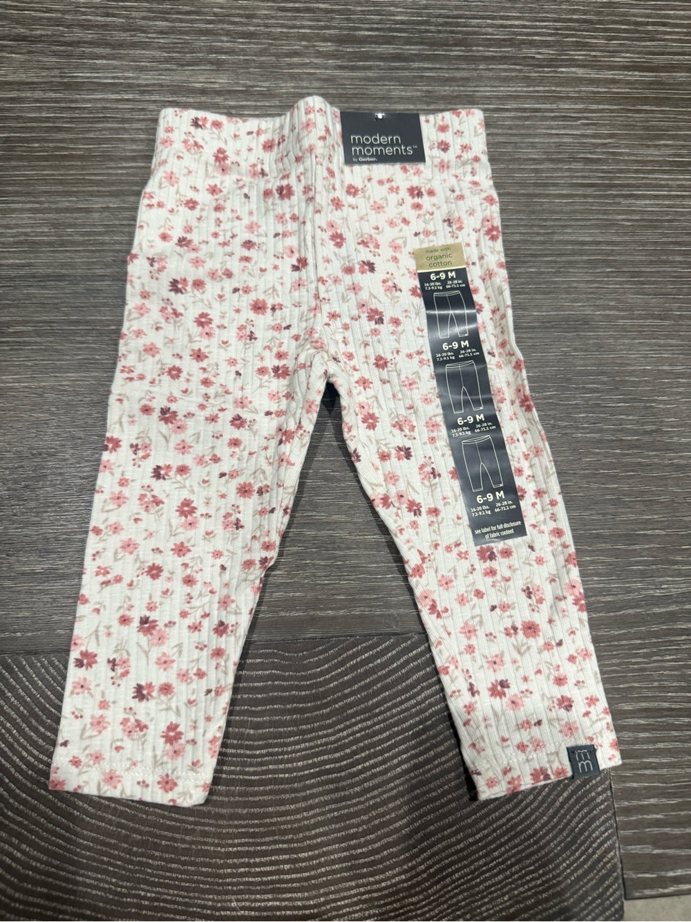 NWT Size 6-9M Modern Moments cream with pink Floral pattern Leggings -